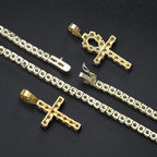 Iced Out Tennis Cross Pendant — Gold