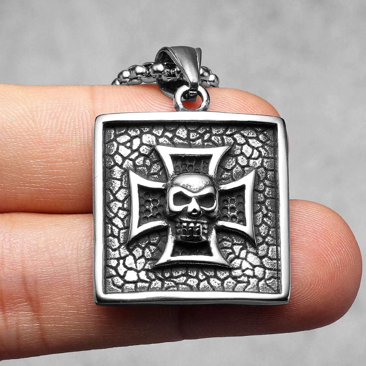 Cross Skull Badge Pendant Necklace Stainless Steel