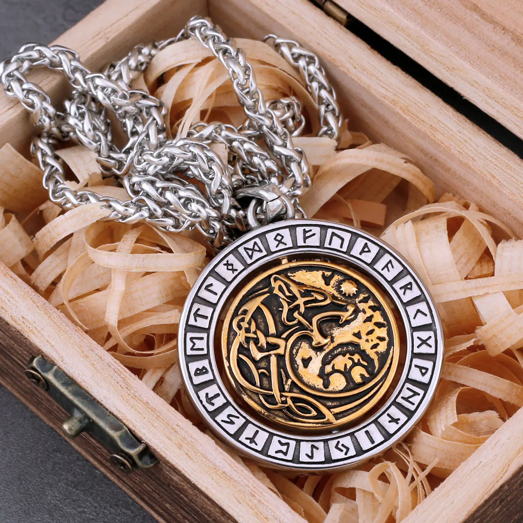 Rotating Viking Wolf Rune Pendant — Stainless Steel