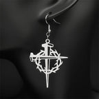 Jesus Crown Thorns Silver Earrings Drop Christian
