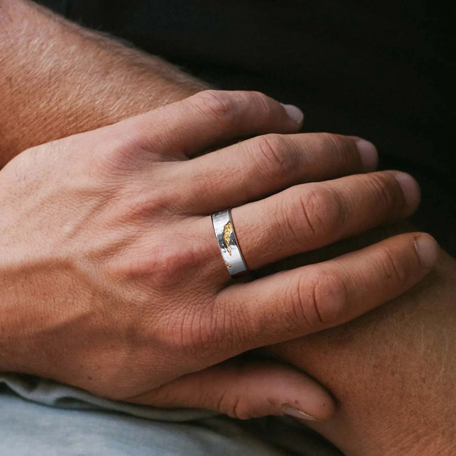 Vnox Personality Lava Open Ring for Men, Adjustable Vintage Oxidized Metal Finger Band,Fashion New Male Jewelry