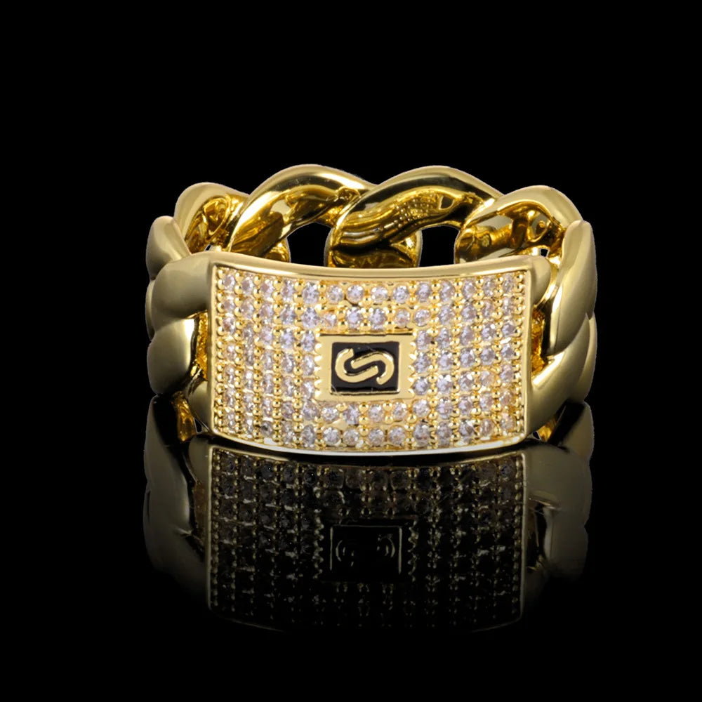 CZ Point Accent Cuban Link Ring for Men — Gold-Tone