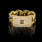 CZ Point Accent Cuban Link Ring for Men — Gold-Tone