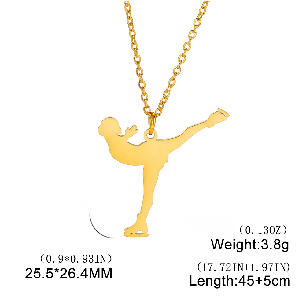 Ice Skater Charm Necklace — Stainless Steel