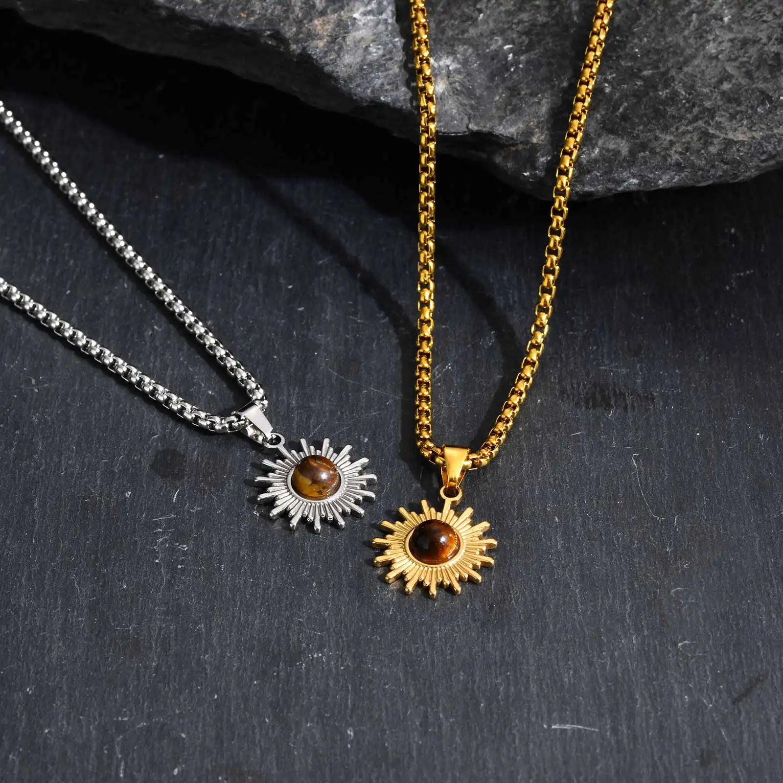 Tiger Eye Stone Pendant Necklace — Stainless Steel