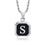 Initials Necklaces for Men Women,A-Z 26 Letters Black Square Stainless Steel Pendant Collar,45-60CM Twisted Rope Chain