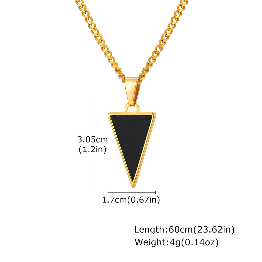 Black Agate Triangle Pendant — Stainless