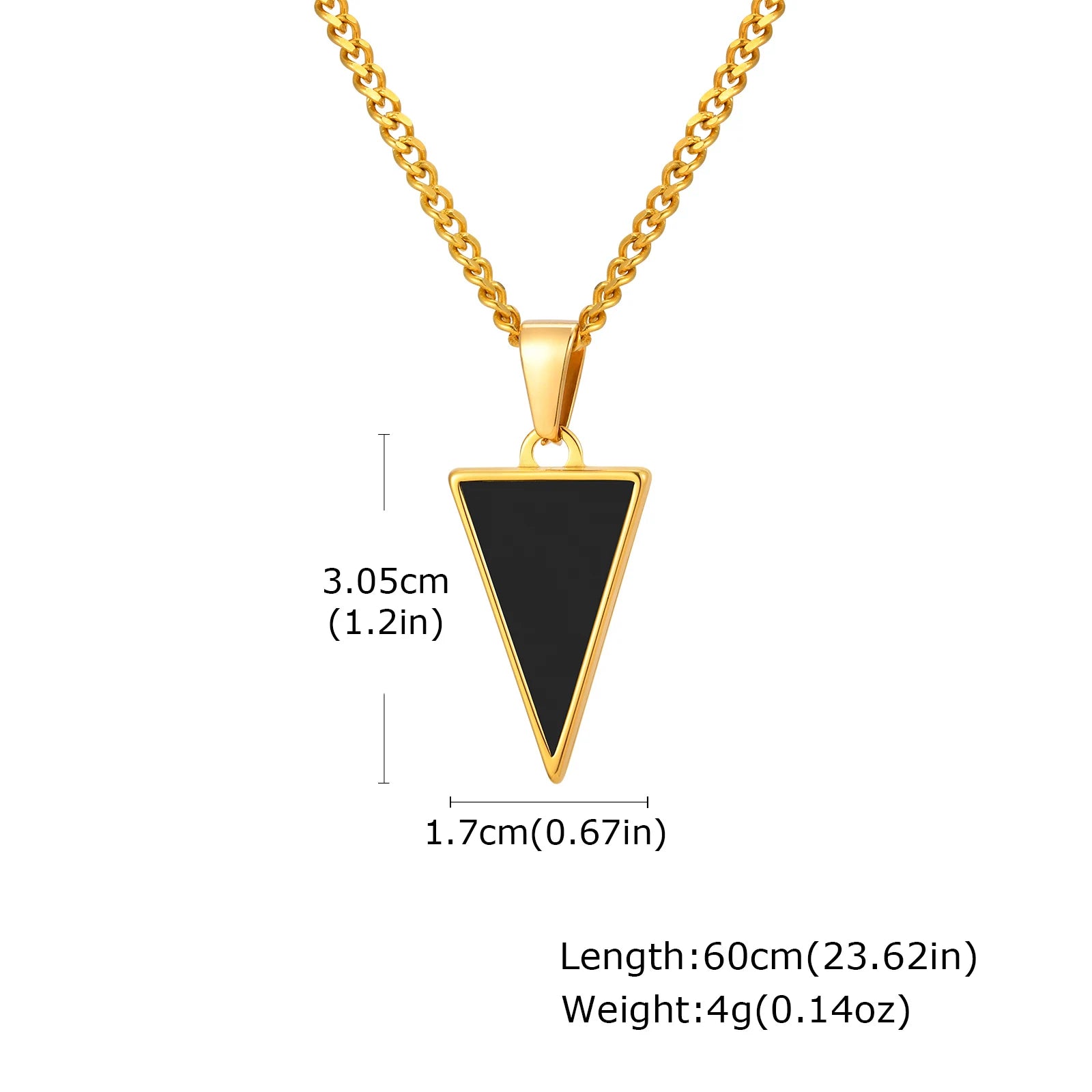 Black Agate Triangle Pendant — Stainless