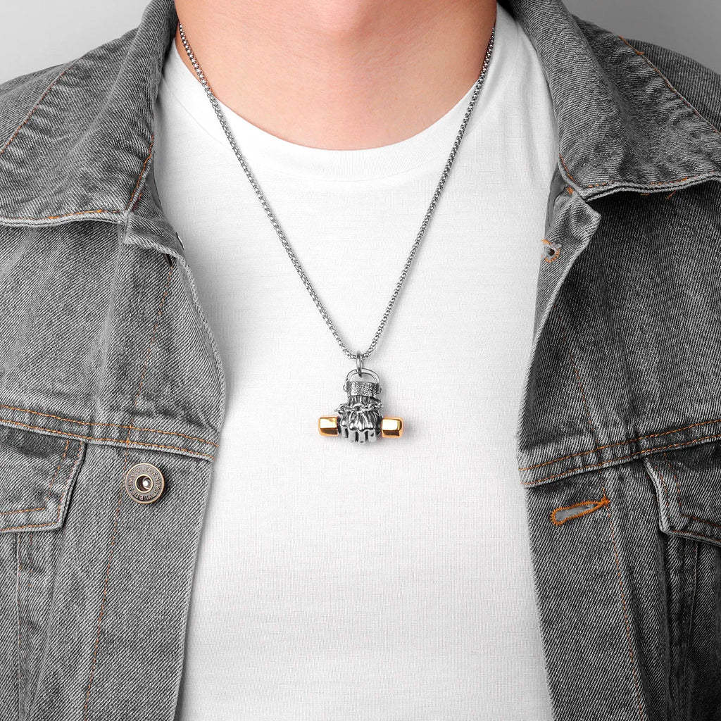 Fitness Fist Dumbbell Men Necklaces Pendants Chain Punk for Boyfriend Male Stainless Steel Jewelry Creativity Gift Wholesale