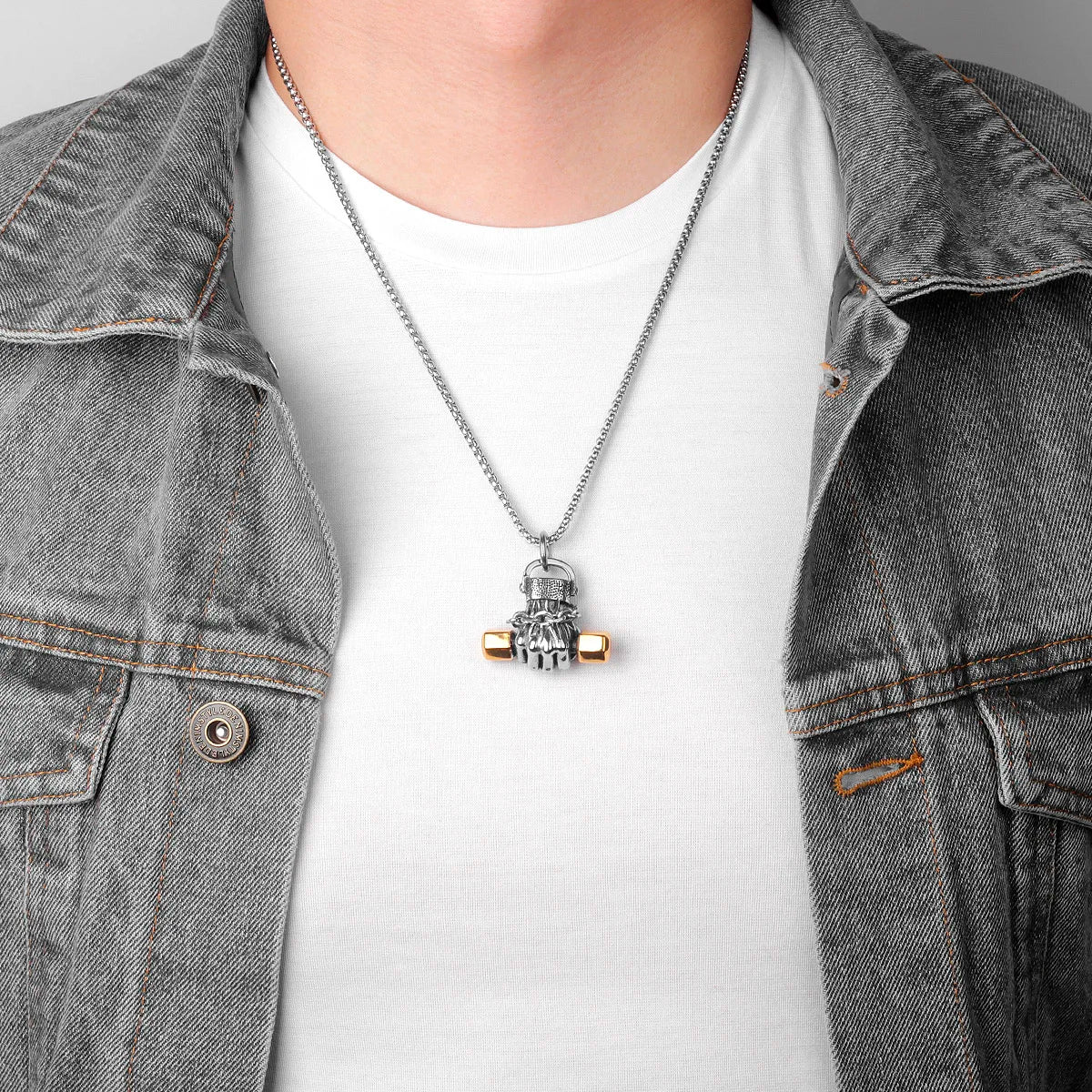 Fitness Fist Dumbbell Men Necklaces Pendants Chain Punk for Boyfriend Male Stainless Steel Jewelry Creativity Gift Wholesale