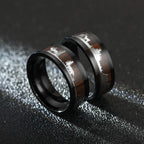 Black Inlaid Wood Grain Elk Christmas Tree Stainless Steel Couple Proposal Ring Animal Fashion Vintage Jewelry Christmas Gift