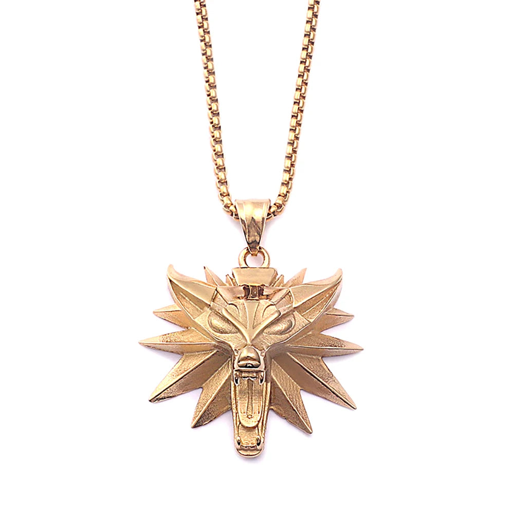 Vintage Punk Wolf Head Pendant Necklace For Men Boys Hip Hop Biker Jewelry Geralt of Rivia Slavic Viking Necklaces