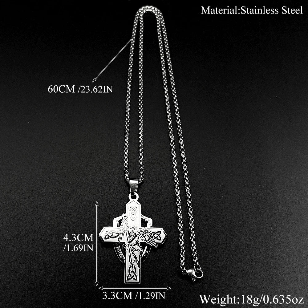 Archangel St.Michael Protect Us Shield Celtic Knot Cross Pendant Necklace Stainless Steel Saint Michael Amulet Chain
