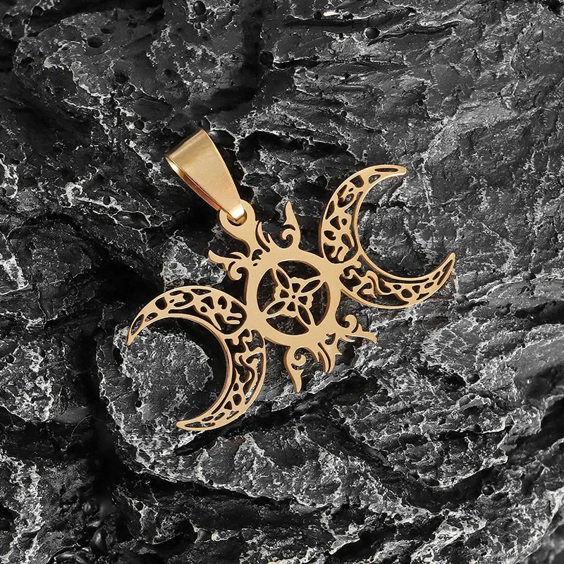 Sun Moon Star Trinity Pendant Necklace