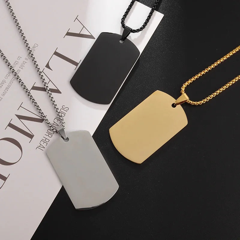 Hip Hop Military Style Stainless Steel Dog Tag Pendant Necklace for Men Women Gold Plated Personalized Id Card Name