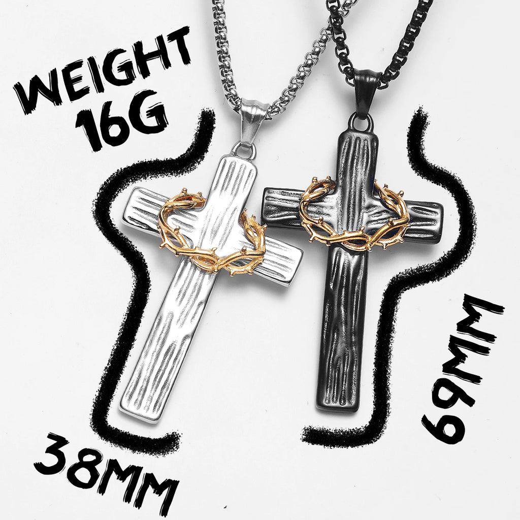 Thorn Cross Pendant Necklace — Stainless Steel
