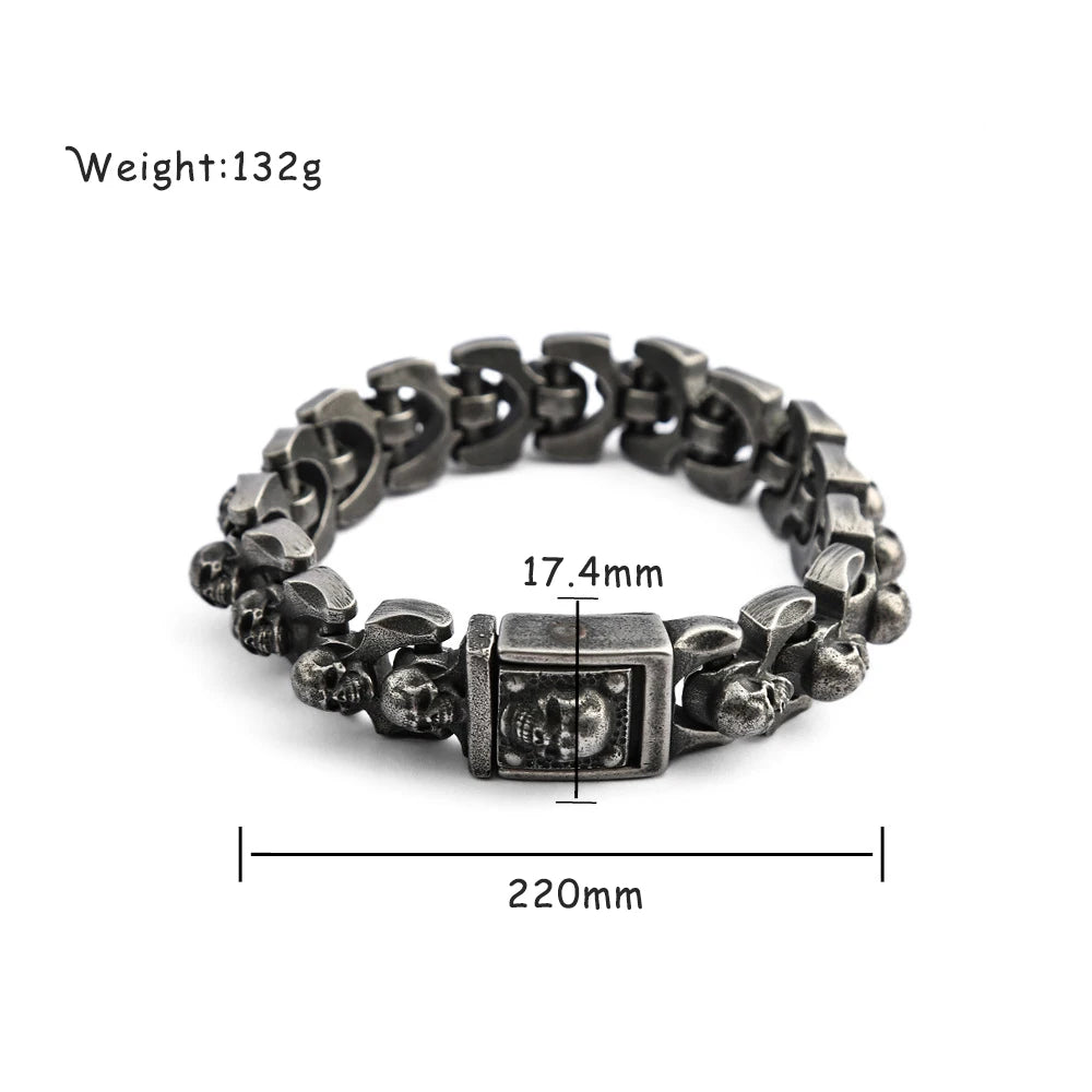 Fashion Charm 316L Stainless Steel Skull Bracelet for Men Popular Domineering Skull Bangles Punk Hip Hop Style Jewelry Wholesale