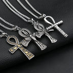 Vintage Stainless Steel Ancient Egyptian Ankh Cross Pendant Necklaces For Men Women Fashion Eye Of Horus Amulet Jewelry