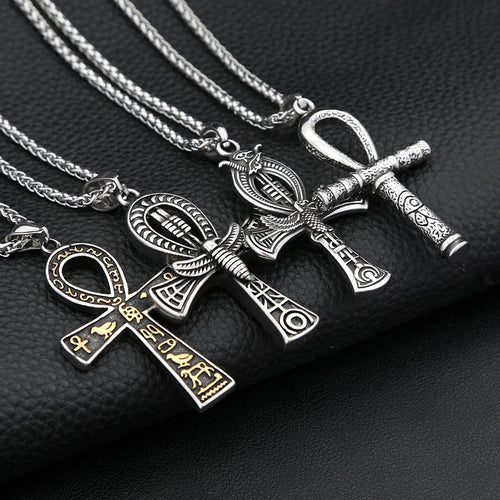 Ankh Cross Eye of Horus Pendant Necklace — Stainless