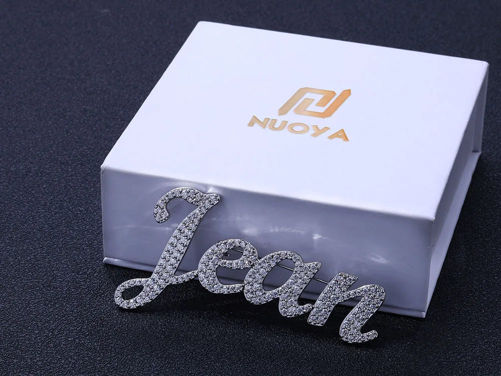 Iced Out Letter Name Pin Brooch Rose Gold