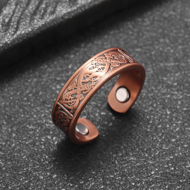 Flower Shape Magnetic Ring Copper Adjustable Open Cuff Ring Men and Women Magnet Healthy Energy Ring for Arthritis Pain Relief