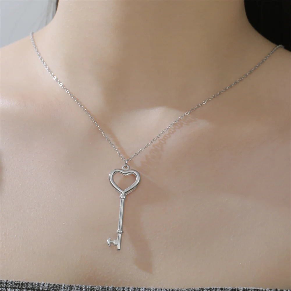 My Shape Saint Benedict Key Necklace for Women Men St. Benedict Key Shape Medal Pendants Chain Stainless Steel Religious Jewelry