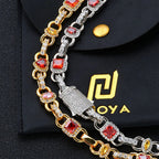 Gold Iced Out Heart Cuban Chain Necklace Colorful