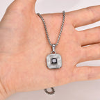 Men's Pendant Necklace,Black Square Zircon Embossing Radiation Sunburst Pendant Collars,Stylish Stainless Steel Jewelry Gifts