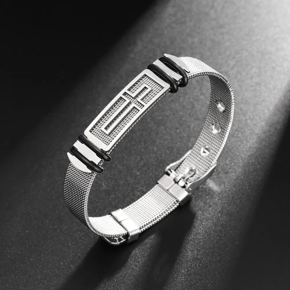 Trendy Christian Cross Stainless Steel Men's Bracelet New Fashion Metal Religious Accessories Charming Jewelry for
