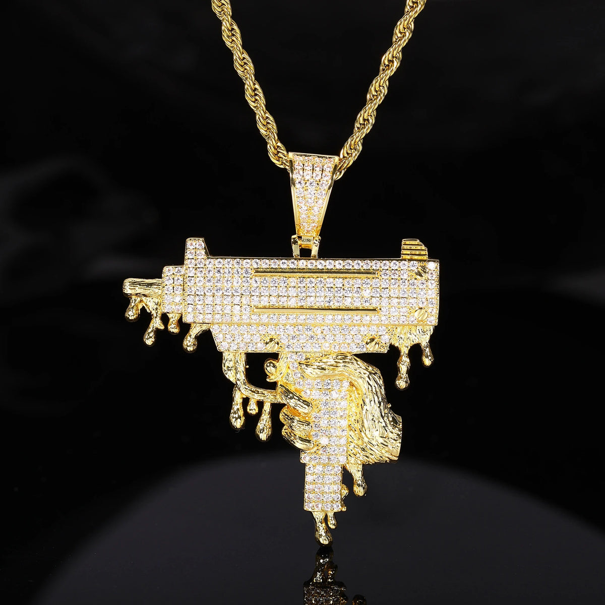 Hip Hop 5A+ CZ Stone Paved Bling Iced Out Gun In Hand Pendants Necklaces for Men Rapper Jewelry Gold Silver Color