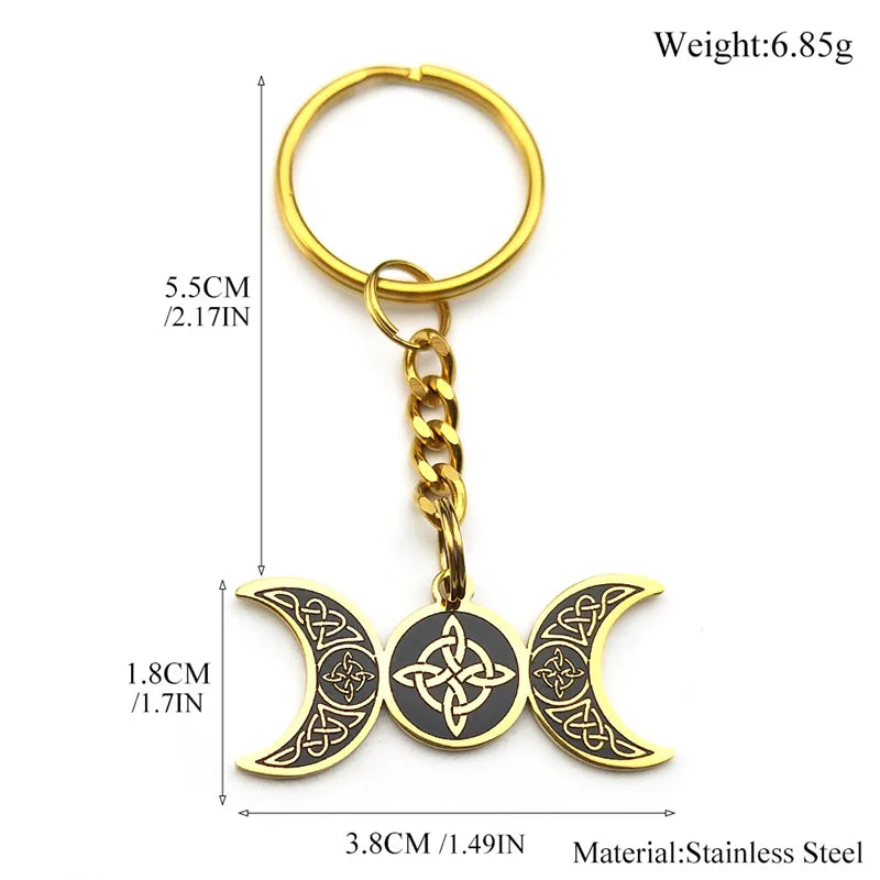 Viking Steel Ring Wiccan Triple Moon Goddess Key