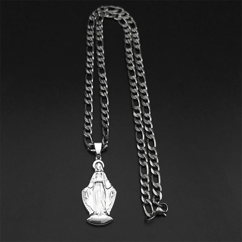 Virgin Mary Pendant Necklace — Silver