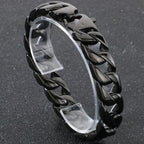 Vintage Black Stainless Steel Bracelet for Man Men's 15MM Wide Curb Link Chain Bracelets Bangles Armband Jewelry