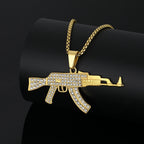 Iced Out AK47 CZ Pendant Necklace — Stainless Steel, Gold-Tone
