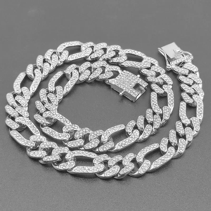 3:1 Figaro Link Chain Choker Necklace For Men Women 2tone Gold Silver Color Iced Out Rhinestones Miami Cuban Hip Hop