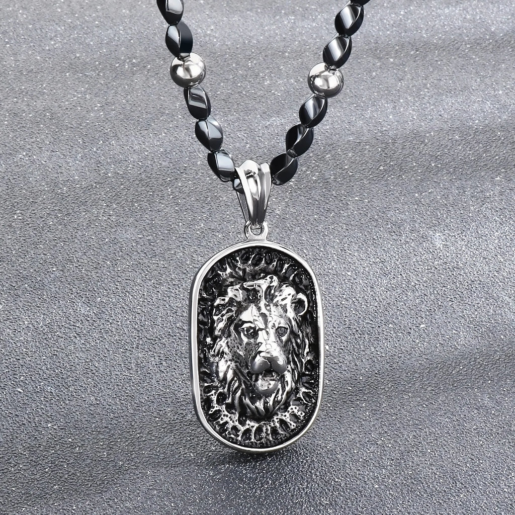 Retro Lion Head Dog Tag Necklace — Stainless Steel