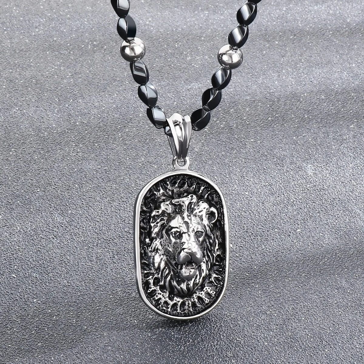 Retro Lion Head Dog Tag Necklace — Stainless Steel