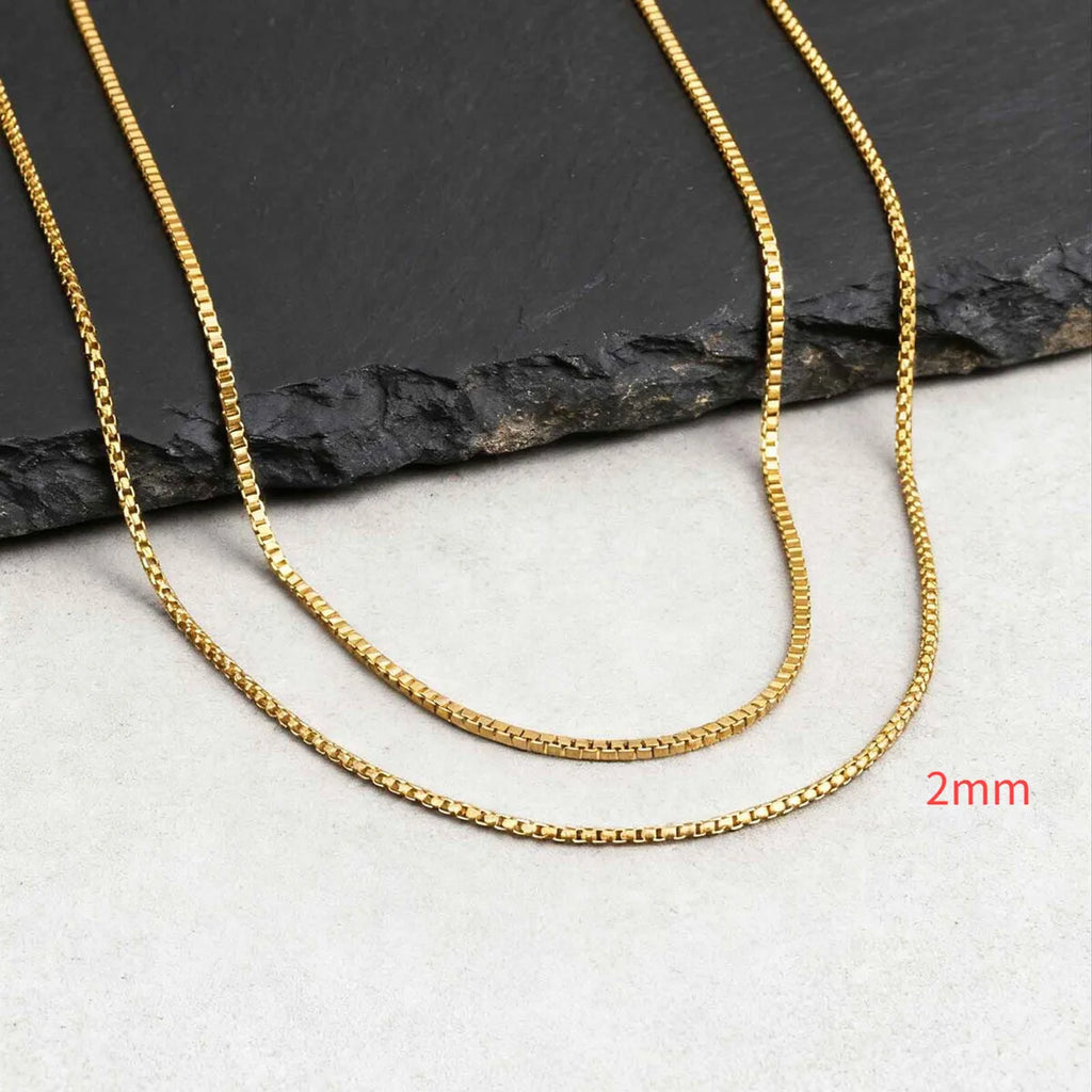 Two-Tone Box Chain Necklace Set — Stainless Steel