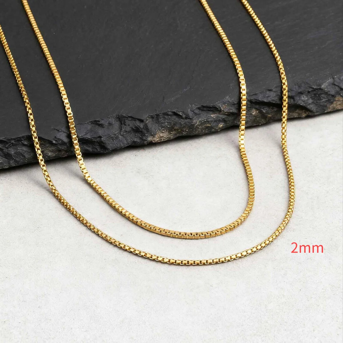 Two-Tone Box Chain Necklace Set — Stainless Steel