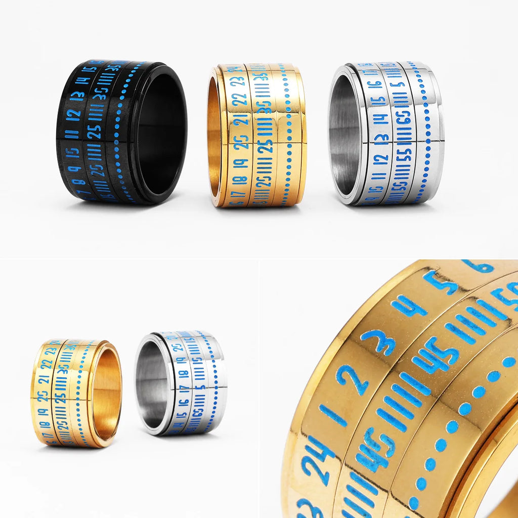 Date Spinner Ring — Stainless Steel