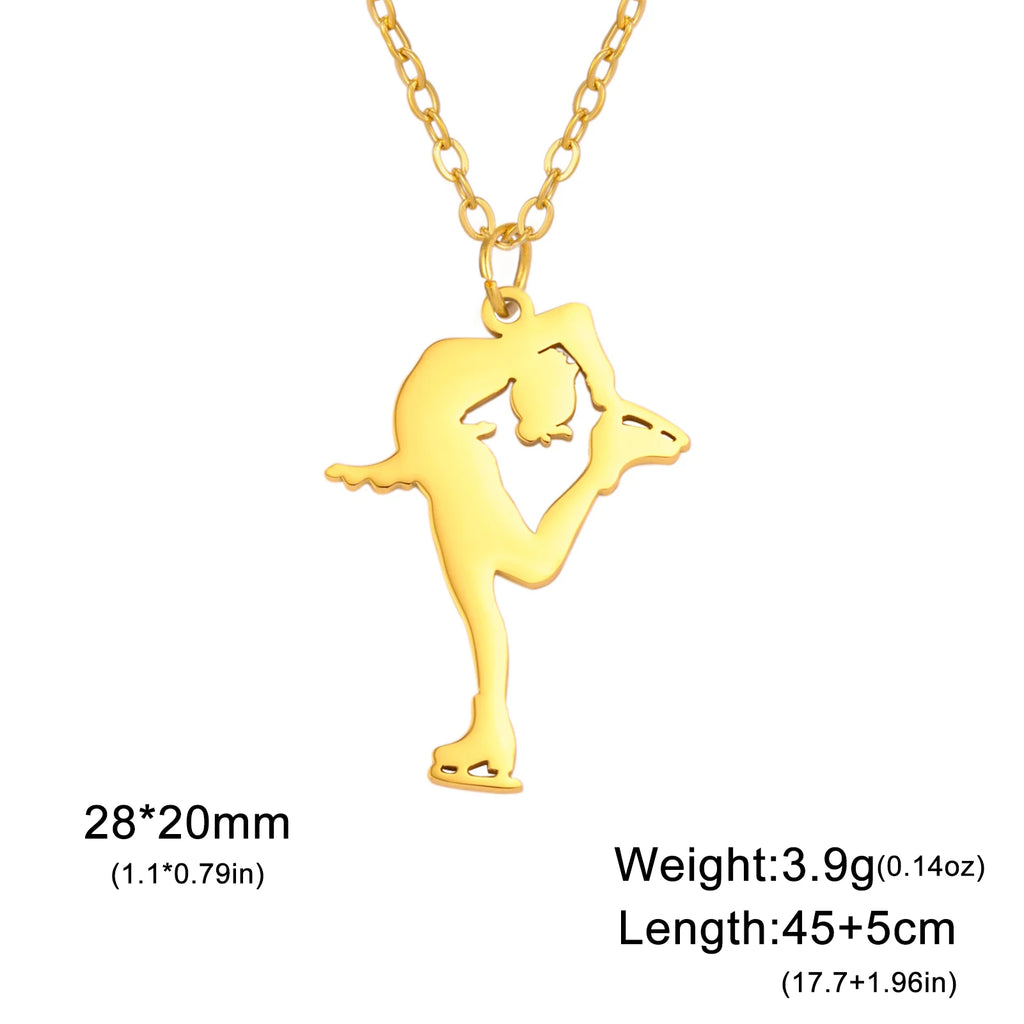 Ice Skater Charm Necklace — Stainless Steel