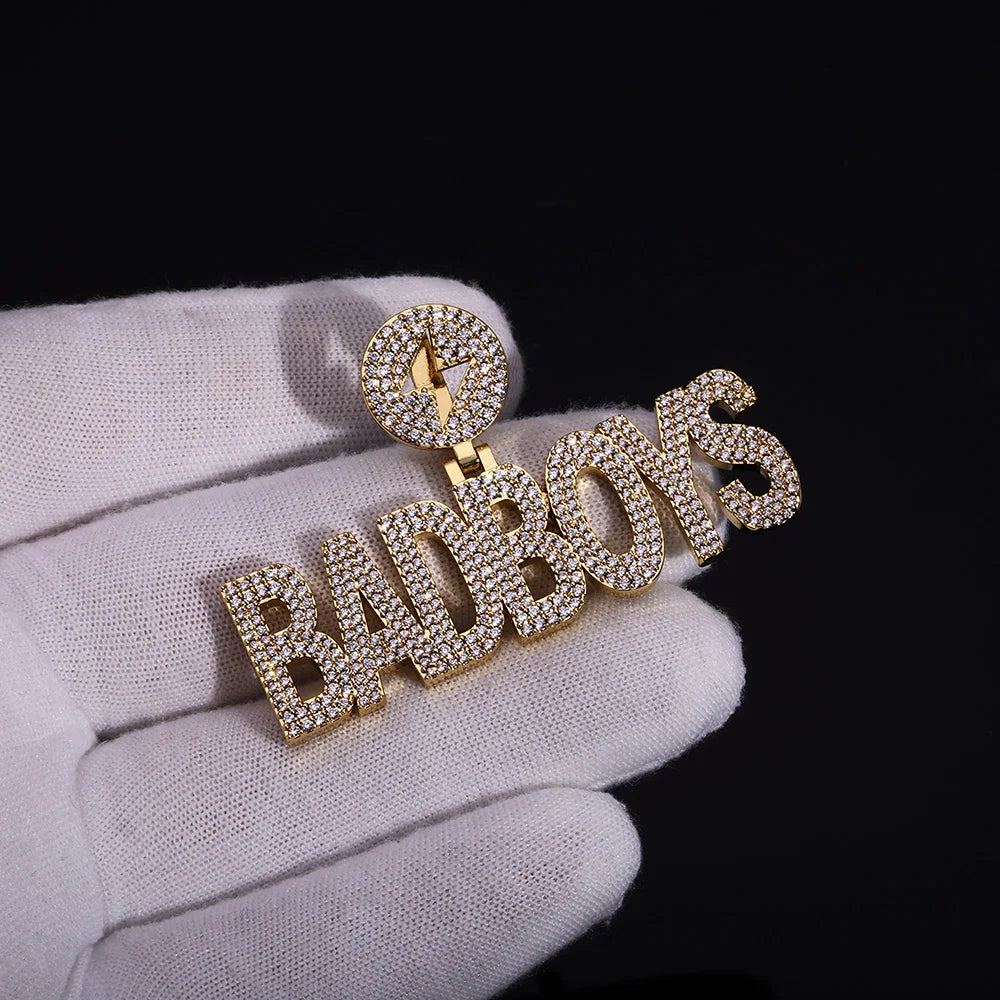 Iced Out Letter Lightning Pendant Stainless Steel