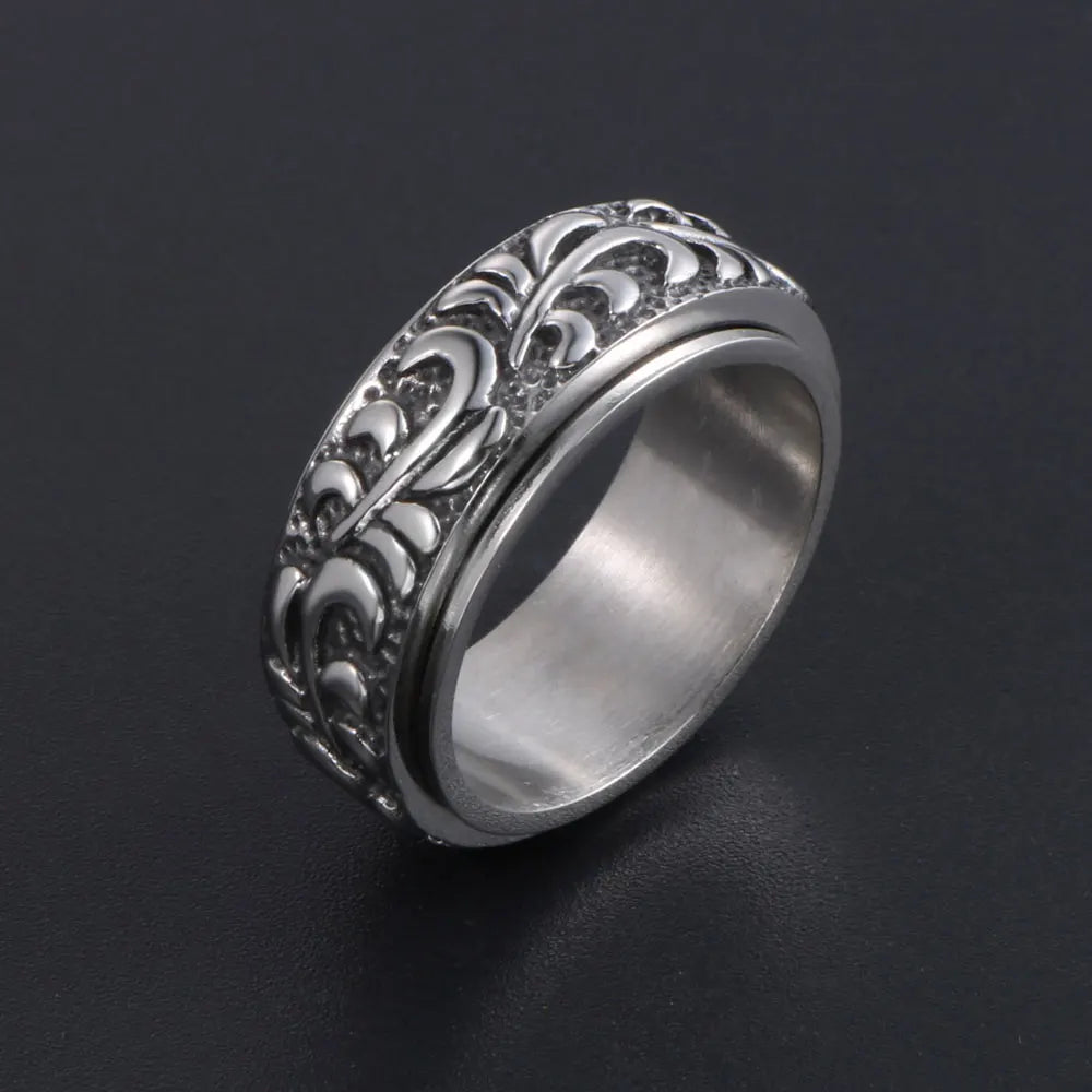 Vintage Scroll Pattern Rotatable Spinner Ring — Stainless Steel