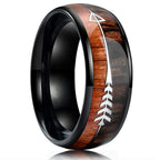 Fashion Silver Color Men's Stainless Steel Rings Koa Wood Deer Antler Inlay Dome Engagement Rings For Men Women Wedding