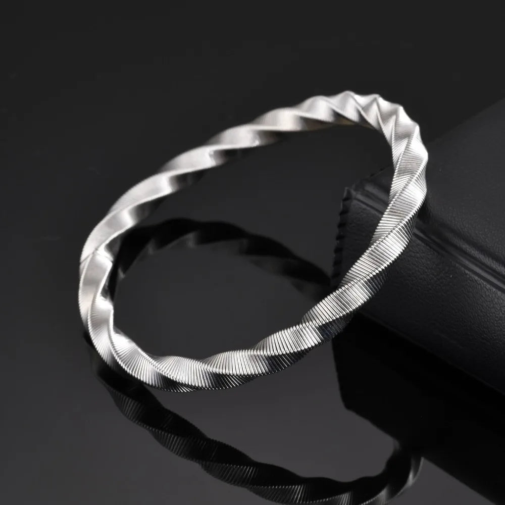 Somen Hollow Mesh Mobius Bracelets For Men Silver Color Flexible Stainless Steel Wide Edge String Bracelet Wedding