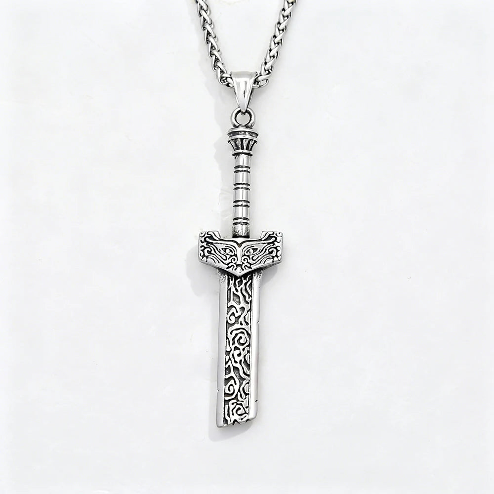 Distressed Cloud Pattern Broken Blade Stainless Steel Pendant Necklace Unisex Retro Punk Fantasy Warrior Accessory Fashion Gift