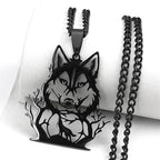 Goth Full Moon Wolf Head Pendant Necklace Women Men Black Color Forest Tree Hollow Animal Necklaces Jewelry Party Gifts