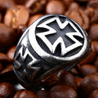 Black Iron Cross Pattern Ring — Stainless Steel