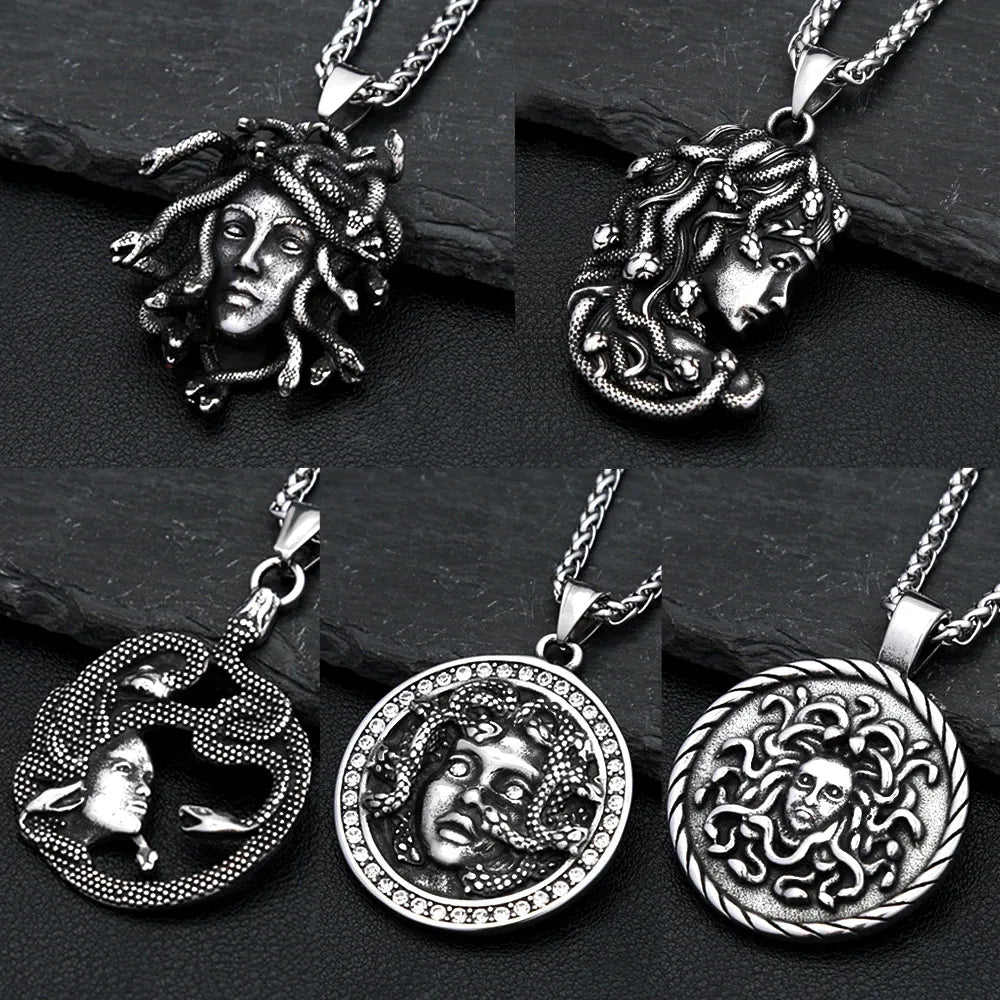 Retro Medusa Pendant Necklace Punk Gothic Snake Shaped Fashion Jewelry For Men Women Gathering Party Birthday Holiday