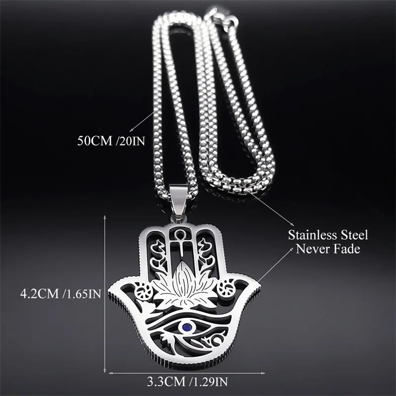 Hamsa Ankh Eye of Horus Pendant Necklace